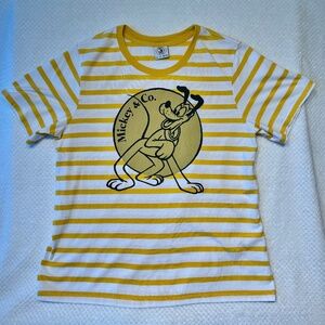 Disney Mickey & Co PLUTO Striped Tee • Retro Yellow Character Shirt (XL)